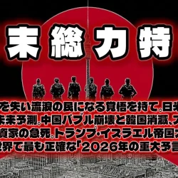 【年末総力特集・重大予言】日本人よ、国家を失い流浪の民になる覚悟を持て。日米に原爆が投下される悪夢の未来予測。中国バブル崩壊と韓国消滅、アメリカ合衆国解体、某著名投資家の急死。トランプ・イスラエル帝国大勝利の衝撃的なシナリオ。世界で最も正確な「2026年の重大予言」を把握せよ。【News U.S. 総力戦研究所・2025総まとめ編】